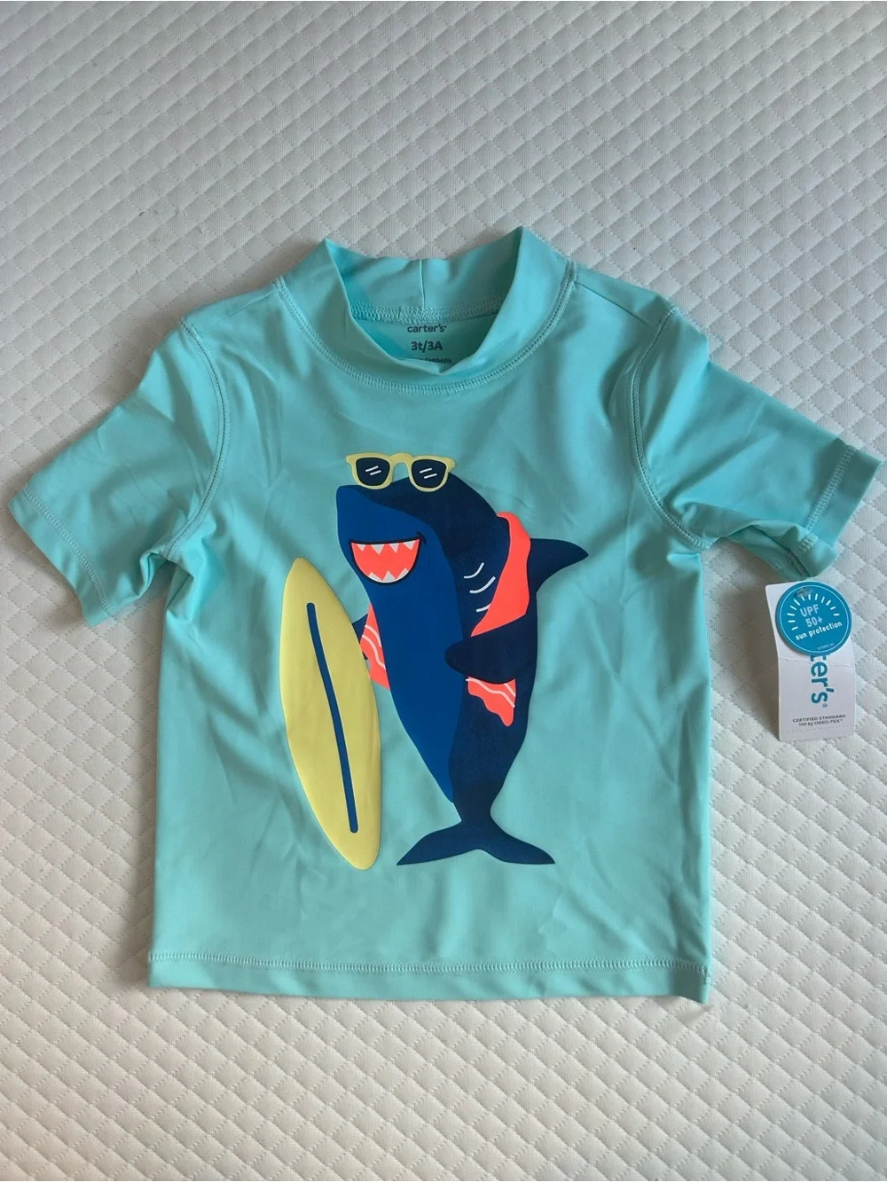 NWT Carter's Boys Light Aqua Shark Rash Guard Set 3T